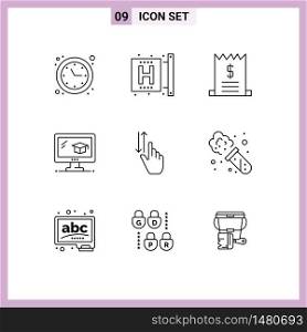 Modern Set of 9 Outlines Pictograph of gestures, graduation, health, cap, sale Editable Vector Design Elements