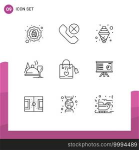 Modern Set of 9 Outlines Pictograph of hangbag, food, remove, dish, party Editable Vector Design Elements