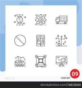 Modern Set of 9 Outlines Pictograph of internet, prohibited, delivery, no, cancel Editable Vector Design Elements