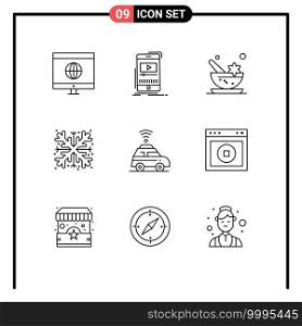 Modern Set of 9 Outlines Pictograph of location, snow, aromatic, snowflake, christmas Editable Vector Design Elements