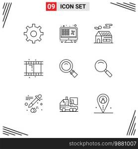 Modern Set of 9 Outlines Pictograph of magnifying, glass, home, video, film Editable Vector Design Elements