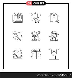 Modern Set of 9 Outlines Pictograph of medical, fire, record, camping, house Editable Vector Design Elements
