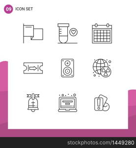 Modern Set of 9 Outlines Pictograph of monitor, hifi, contact, audio, arrow Editable Vector Design Elements
