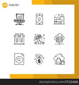 Modern Set of 9 Outlines Pictograph of rating, testing, screen, science, chemistry Editable Vector Design Elements