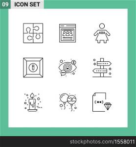 Modern Set of 9 Outlines Pictograph of seo, eye, web team, product, box Editable Vector Design Elements