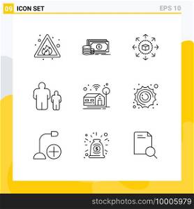 Modern Set of 9 Outlines Pictograph of smart, parental control, ecommerce, father, child Editable Vector Design Elements