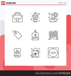 Modern Set of 9 Outlines Pictograph of tag, label, account, ticket, tag Editable Vector Design Elements