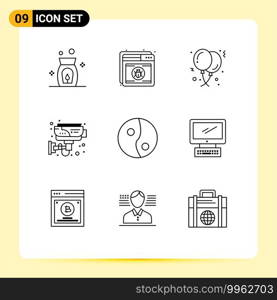 Modern Set of 9 Outlines Pictograph of technology, home, balloons, electronic, birthday Editable Vector Design Elements