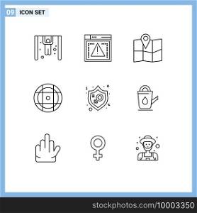 Modern Set of 9 Outlines Pictograph of woman, law, map, justice, sport Editable Vector Design Elements