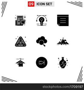 Modern Set of 9 Solid Glyphs and symbols such as achievement, search, drawing, cloud, pollution Editable Vector Design Elements