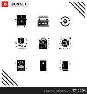 Modern Set of 9 Solid Glyphs and symbols such as buy, love, rest, rose, computing Editable Vector Design Elements