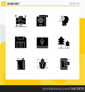 Modern Set of 9 Solid Glyphs and symbols such as calendar, gadget, autism, floppy, devices Editable Vector Design Elements
