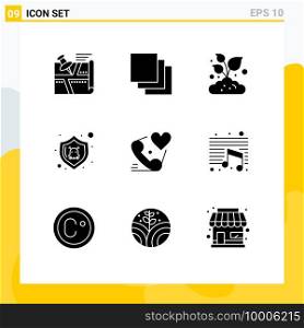 Modern Set of 9 Solid Glyphs and symbols such as call, shield, farm, security, danger Editable Vector Design Elements