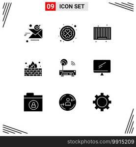 Modern Set of 9 Solid Glyphs and symbols such as device, internet, clover, firewall, shopping Editable Vector Design Elements