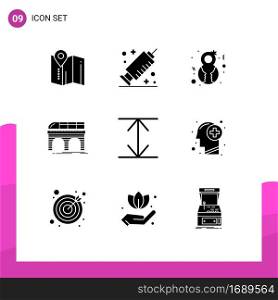 Modern Set of 9 Solid Glyphs and symbols such as expand, transport, female, train, railroad Editable Vector Design Elements