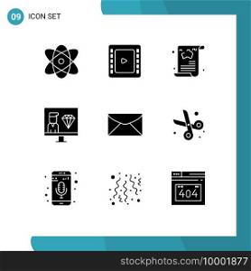 Modern Set of 9 Solid Glyphs and symbols such as mail, programmer, news, development, coding Editable Vector Design Elements