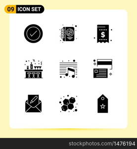 Modern Set of 9 Solid Glyphs and symbols such as music, night, bill, celebration, payment Editable Vector Design Elements