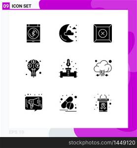 Modern Set of 9 Solid Glyphs and symbols such as plumbing, pipe, box, budget, profit Editable Vector Design Elements