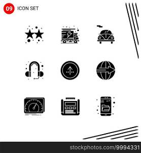 Modern Set of 9 Solid Glyphs and symbols such as ui, direction, car, circle, sound Editable Vector Design Elements