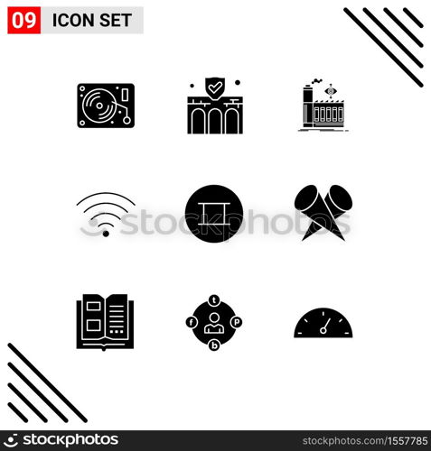 Modern Set of 9 Solid Glyphs Pictograph of beliefs, wifi, property, signal, smoke Editable Vector Design Elements
