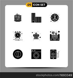 Modern Set of 9 Solid Glyphs Pictograph of cash, king, target, crown, notification Editable Vector Design Elements