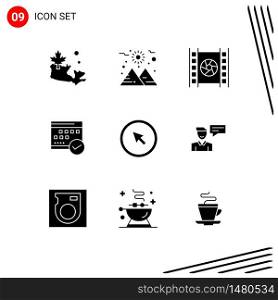 Modern Set of 9 Solid Glyphs Pictograph of click, plan, movie, event, business Editable Vector Design Elements