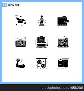 Modern Set of 9 Solid Glyphs Pictograph of coding, medical, finance, case, first aid Editable Vector Design Elements