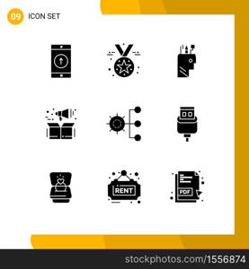Modern Set of 9 Solid Glyphs Pictograph of company, product, medal, marketing, school Editable Vector Design Elements