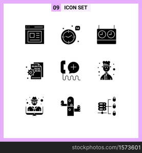 Modern Set of 9 Solid Glyphs Pictograph of customer, setting, chess, page, codding Editable Vector Design Elements