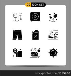 Modern Set of 9 Solid Glyphs Pictograph of dress, clothe, subwoofer, accessories, sprout Editable Vector Design Elements