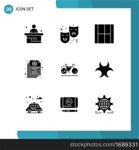 Modern Set of 9 Solid Glyphs Pictograph of file, bill, circus, layout, draw Editable Vector Design Elements