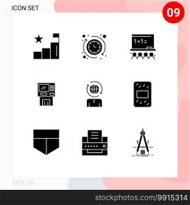 Modern Set of 9 Solid Glyphs Pictograph of finance, cashpoint, art, cash, atm Editable Vector Design Elements