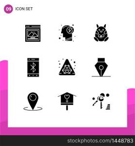 Modern Set of 9 Solid Glyphs Pictograph of hazard, biohazard, easter, wireless, cell Editable Vector Design Elements