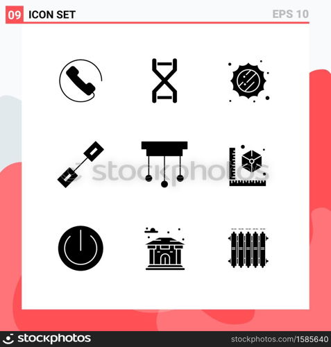 Modern Set of 9 Solid Glyphs Pictograph of home, chandelier, sun, linked, connection Editable Vector Design Elements