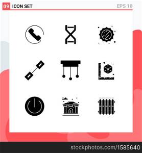 Modern Set of 9 Solid Glyphs Pictograph of home, chandelier, sun, linked, connection Editable Vector Design Elements
