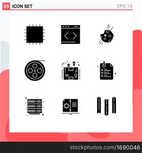 Modern Set of 9 Solid Glyphs Pictograph of package, delivery, space, box, roll Editable Vector Design Elements