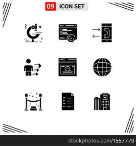 Modern Set of 9 Solid Glyphs Pictograph of page, modern, communication, leadership, approach Editable Vector Design Elements