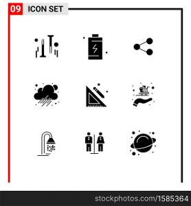 Modern Set of 9 Solid Glyphs Pictograph of school, education, media, weather, cloud Editable Vector Design Elements
