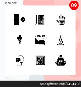 Modern Set of 9 Solid Glyphs Pictograph of single, bed, tracking, cone, beach Editable Vector Design Elements