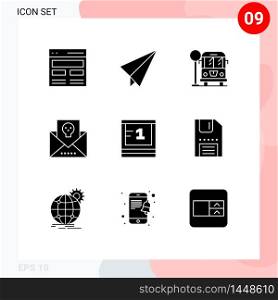 Modern Set of 9 Solid Glyphs Pictograph of study, mail, city, horror, envelope Editable Vector Design Elements