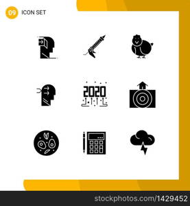 Modern Set of 9 Solid Glyphs Pictograph of thinking, head, construction, mental chang, baby Editable Vector Design Elements