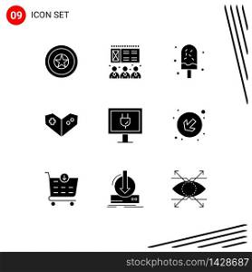 Modern Set of 9 Solid Glyphs Pictograph of tv, entertainment, dessert, playstation, gamepad Editable Vector Design Elements