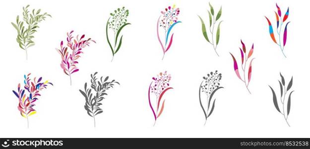 Modern set of abstract plant elements, minimal design, style and trend, vector illustration