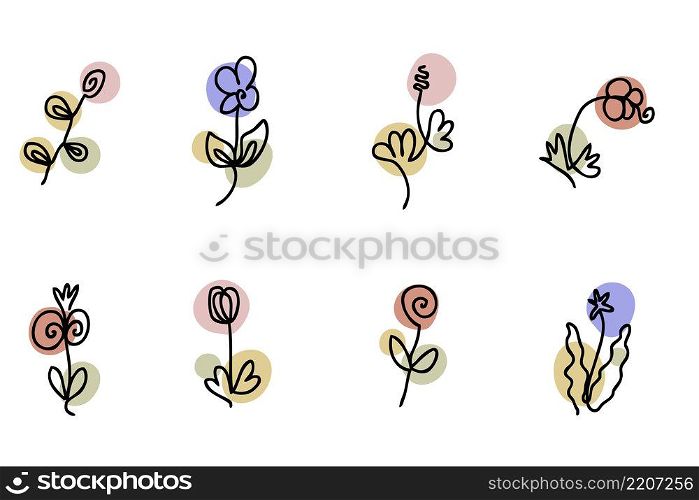 Modern set of isolated hand drawn doodle flowers. Elegant wedding card decoration in trendy vector style. Beautiful illustration for decorative design.
