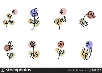 Modern set of isolated hand drawn doodle flowers. Elegant wedding card decoration in trendy vector style. Beautiful illustration for decorative design.