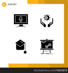 Modern Set of Solid Glyphs and symbols such as monitor, graduation hat, hands, hold, business Editable Vector Design Elements
