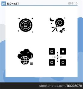 Modern Set of Solid Glyphs Pictograph of bitcoin, light, candy, holiday, technology Editable Vector Design Elements