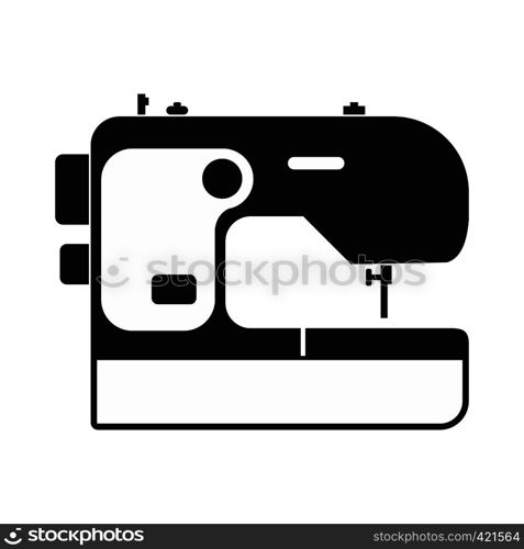 Modern sewing machine black simple icon isolated on white background. Modern sewing machine icon