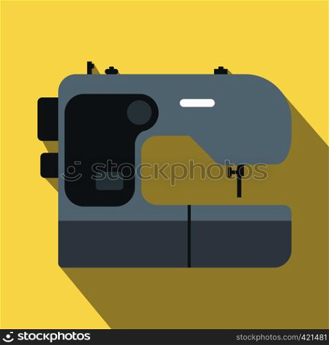Modern sewing machine flat icon on a yellow background. Modern sewing machine flat icon