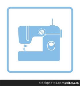 Modern sewing machine icon. Blue frame design. Vector illustration.